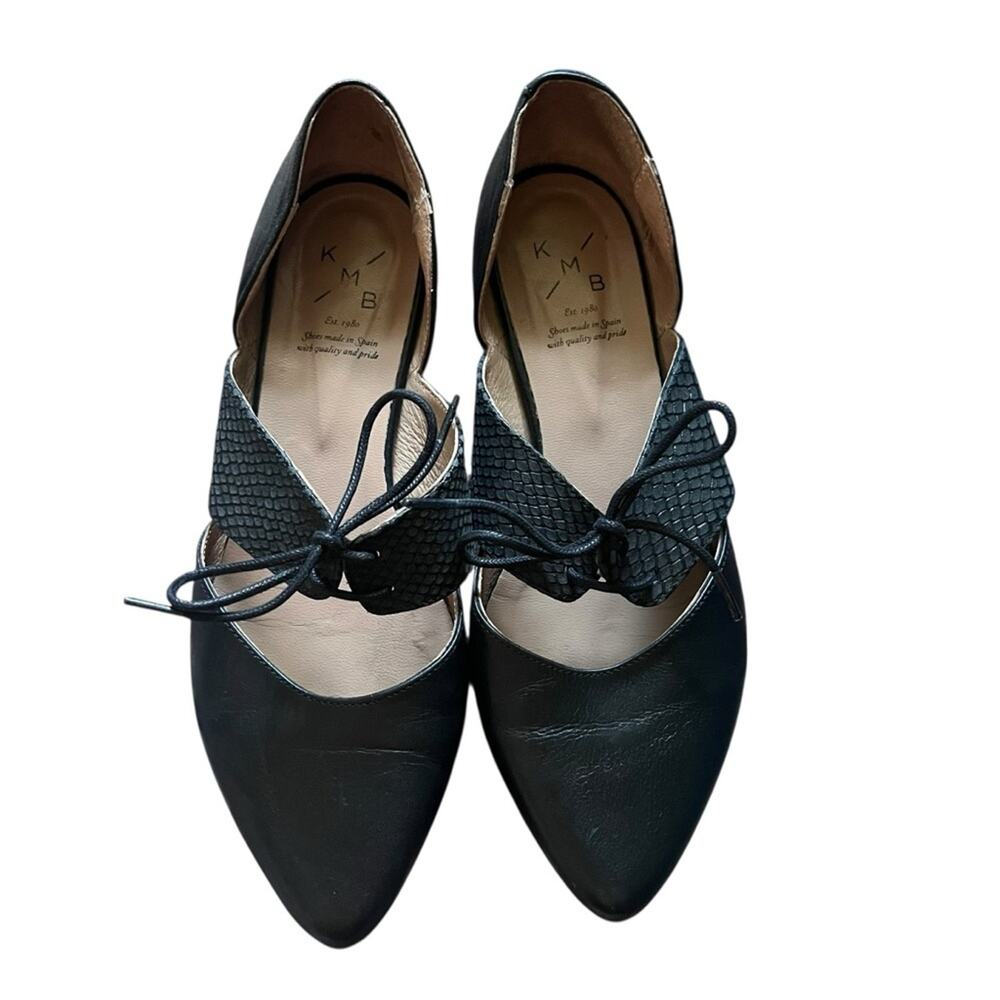 KMB | Anthropologie Lalia Cut Out Leather Oxford Flats Ballet Quiet Luxury Black - Picture 2 of 11
